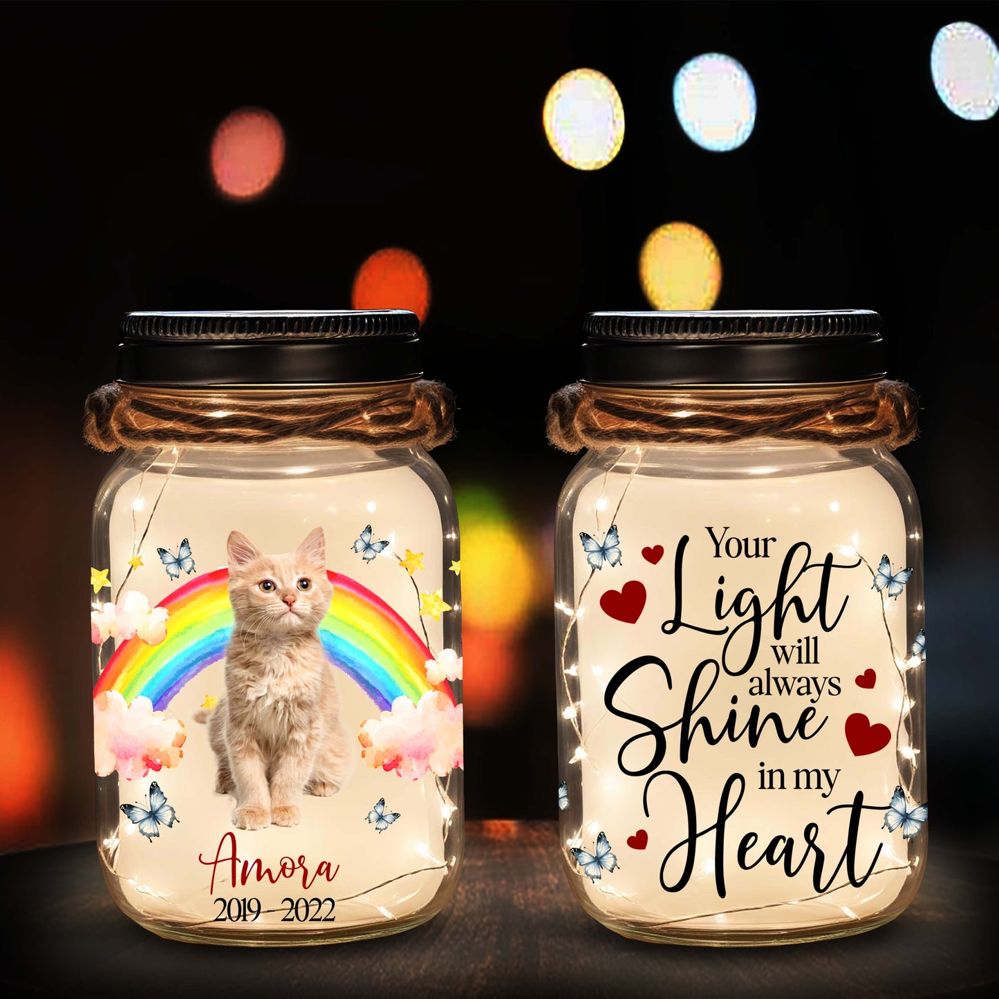 Always On My Mind Forever In My Heart - Personalized Custom Mason Jar Light - PET014_JARL