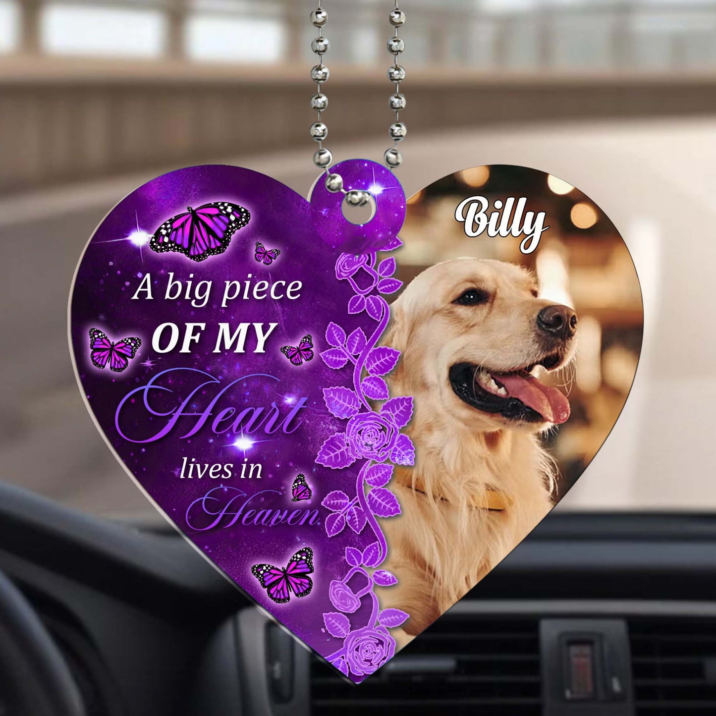 Un gran pedazo de mi corazón vive en el cielo - Adorno acrílico personalizado, adorno para auto - PET019_HGO