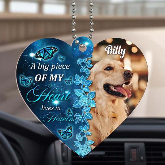 A Big Piece of My Heart Lives in Heaven - Personalized Custom Acrylic Ornament, Car Ornament - PET019_HGO