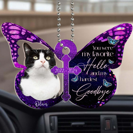 Favorite Hello Hardest Goodbye Cat Memorial Ornament - Personalized Custom Acrylic Ornament, Car Ornament - PET022_HGO