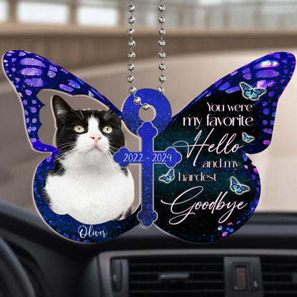 Favorite Hello Hardest Goodbye Cat Memorial Ornament - Personalized Custom Acrylic Ornament, Car Ornament - PET022_HGO