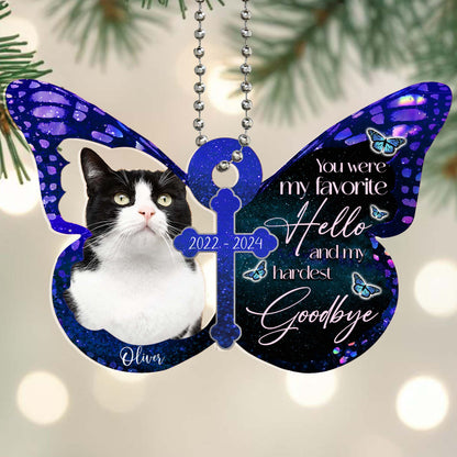 Favorite Hello Hardest Goodbye Cat Memorial Ornament - Personalized Custom Acrylic Ornament, Car Ornament - PET022_HGO