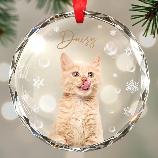 Pet Custom Photo Glass Ornament - Personalized Custom Circle Glass Ornament - PET025_CGOR