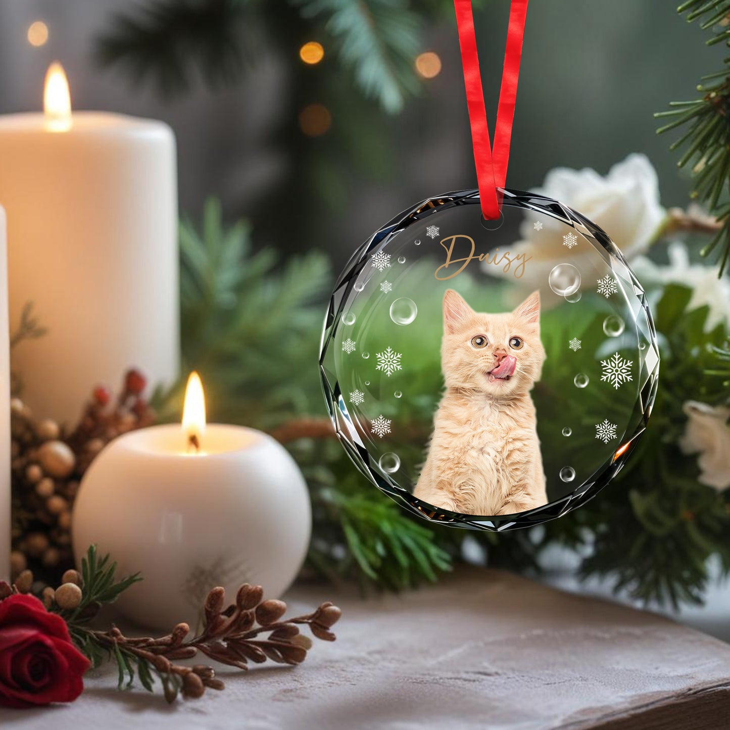 Pet Custom Photo Glass Ornament - Personalized Custom Circle Glass Ornament - PET025_CGOR