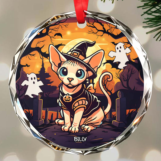 Celebrate A Spooky Cute Halloween With Your Favorite Pet - Personalized Custom Circle Glass Ornament - PET027_CGOR