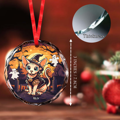 Celebrate A Spooky Cute Halloween With Your Favorite Pet - Personalized Custom Circle Glass Ornament - PET027_CGOR