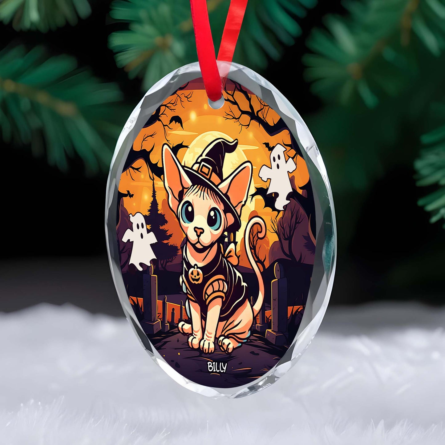 Celebrate A Spooky Cute Halloween With Your Favorite Pet - Personalized Custom Circle Glass Ornament - PET027_CGOR