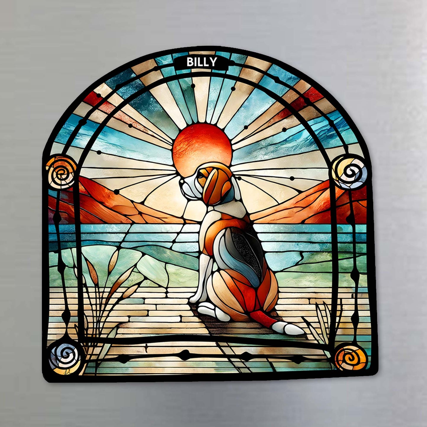 Watch Over Our Home Stained Glass Dog Design - Personalized Custom Fridge Magnet - PET032_MAGN