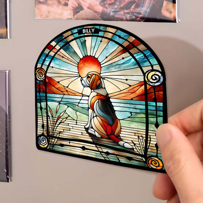 Watch Over Our Home Stained Glass Dog Design - Personalized Custom Fridge Magnet - PET032_MAGN