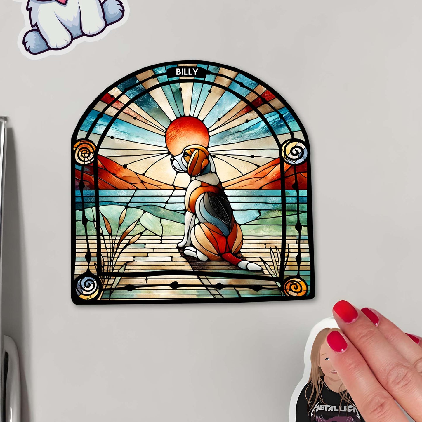 Watch Over Our Home Stained Glass Dog Design - Personalized Custom Fridge Magnet - PET032_MAGN