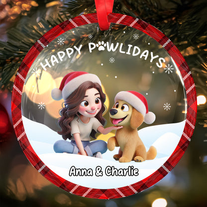 Happy Pawlidays Glass Ornament