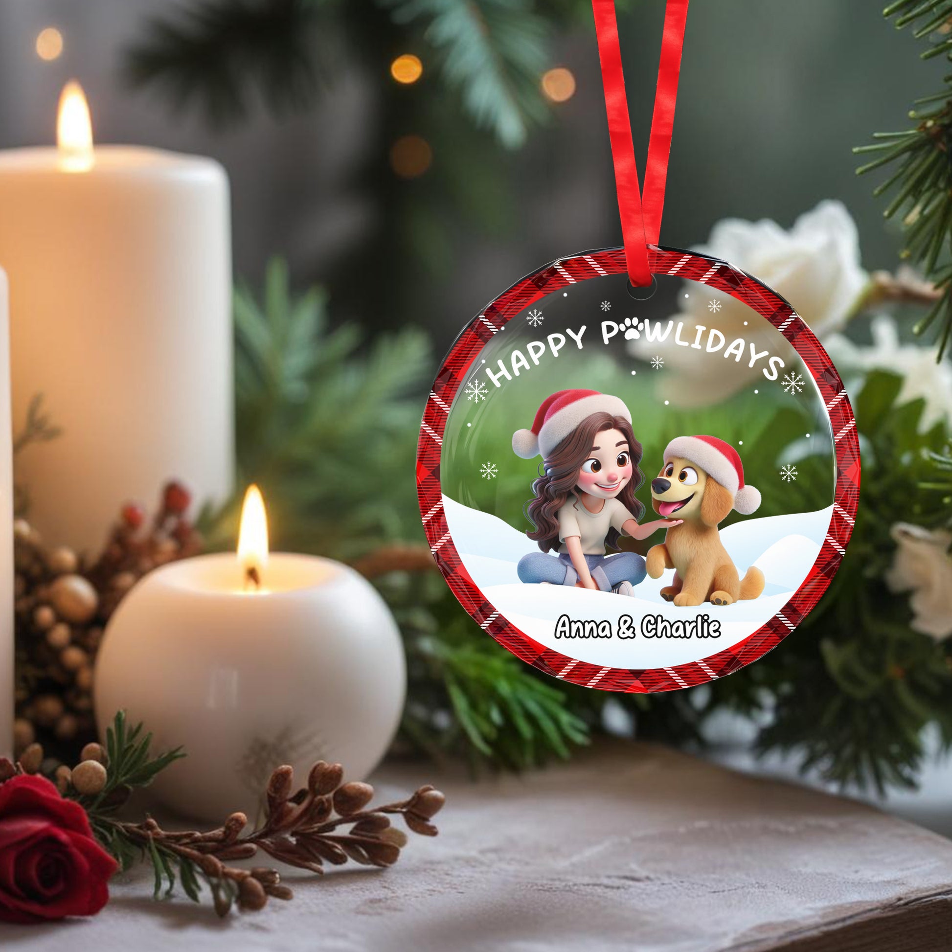 Happy Pawlidays Glass Ornament