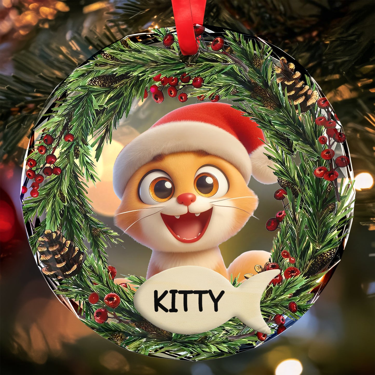 Celebrate Furry Friends Festive Season Ornament - Personalized Custom Circle Glass Ornament - PET036_CGOR