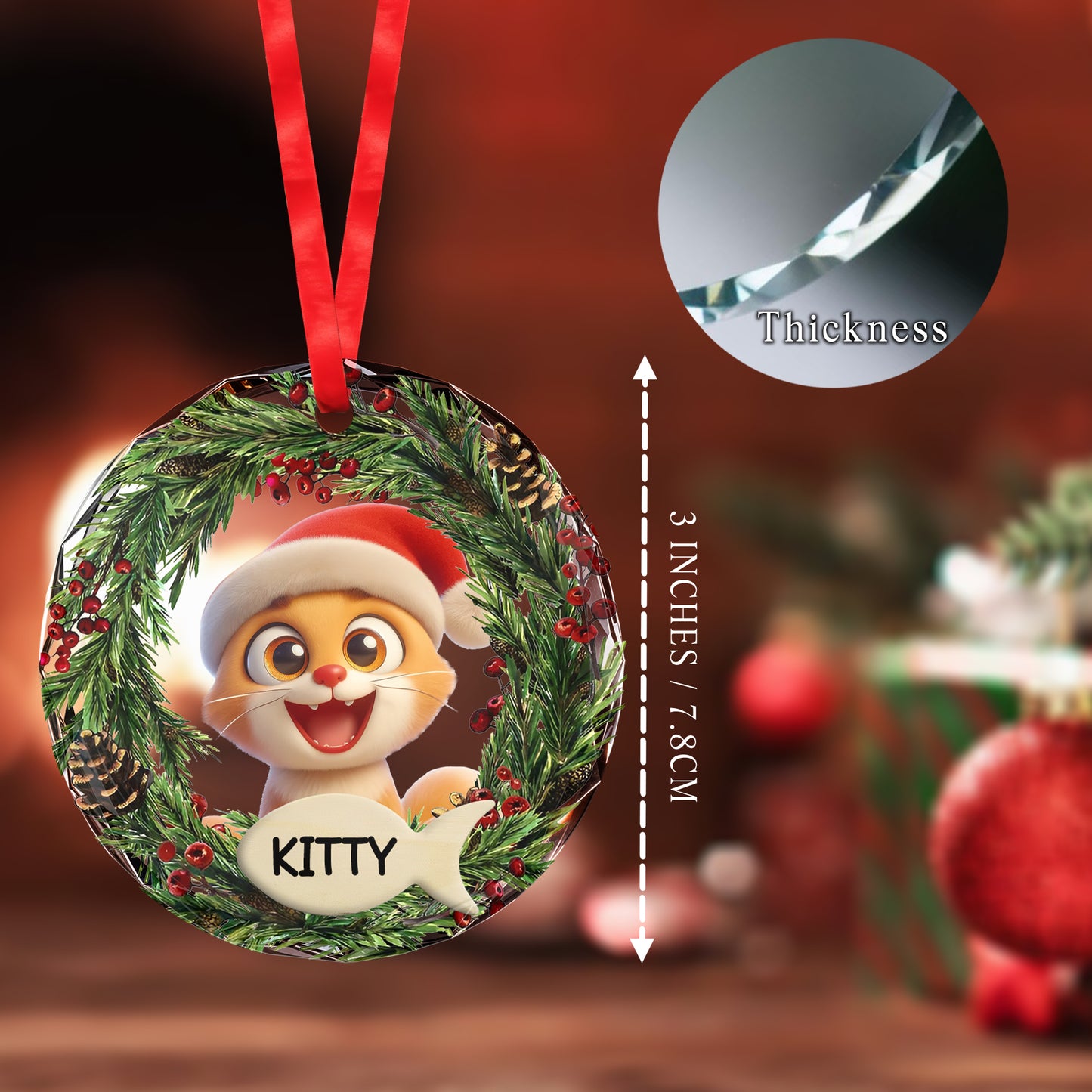 Celebrate Furry Friends Festive Season Ornament - Personalized Custom Circle Glass Ornament - PET036_CGOR