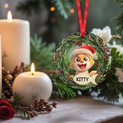 Celebrate Furry Friends Festive Season Ornament - Personalized Custom Circle Glass Ornament - PET036_CGOR