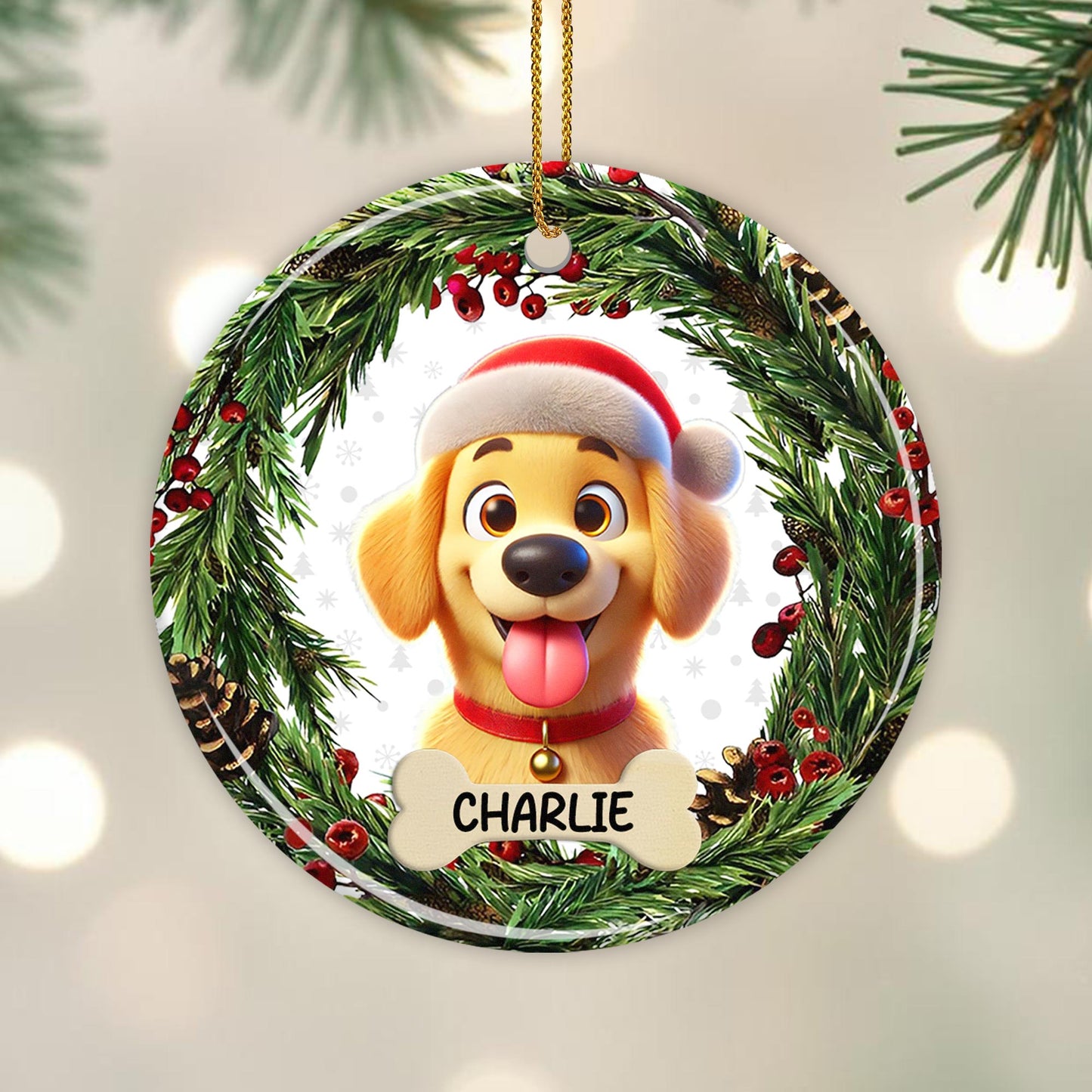 Merry Christmas And Happy Mew Year Ornament - Personalized Custom Ceramic Ornament With Round Shape - PET036_RCE