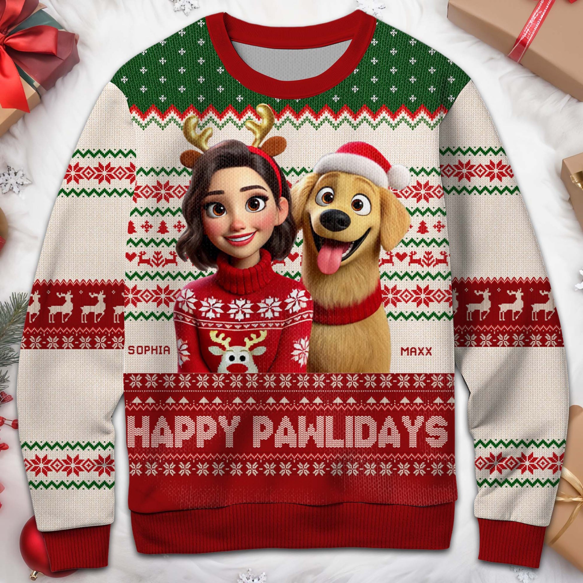 Happy Pawlidays Festive Reindeer Sweater