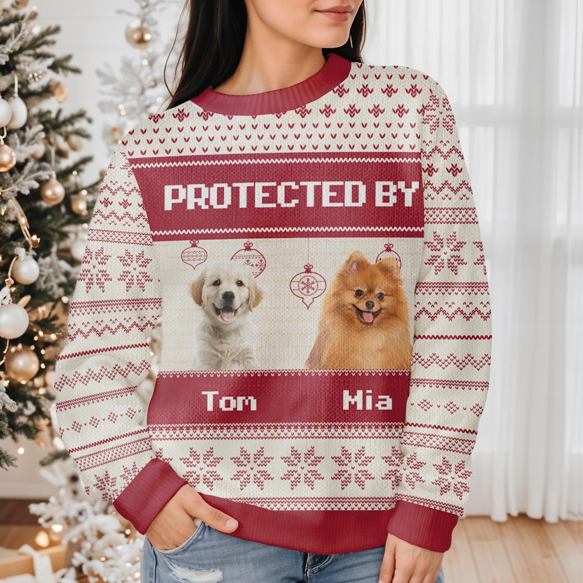 Protected By My Loyal Dogs Holiday Sweater