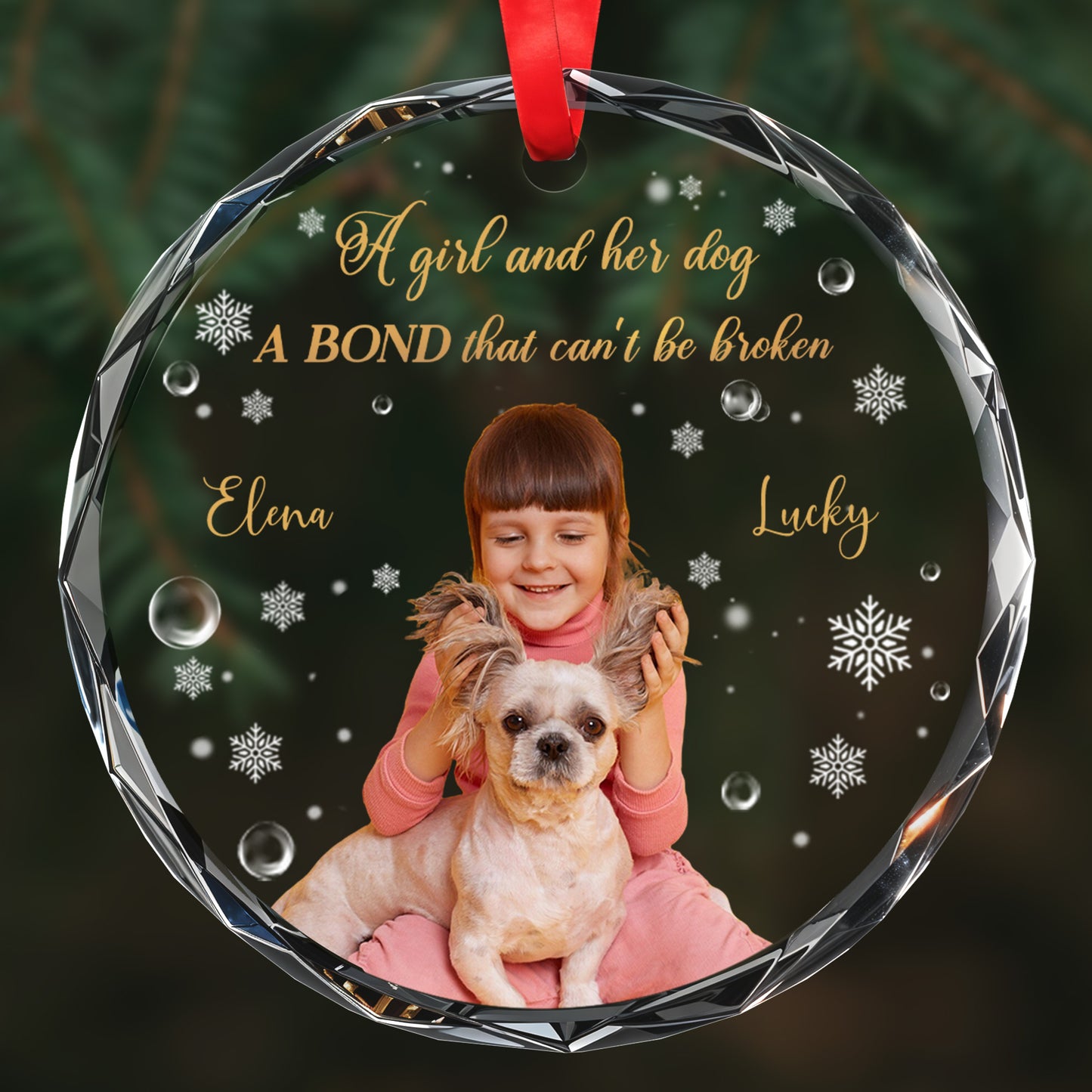 A Girl And Her Dog, A Bond That Can't Be Broken - Personalized Custom Circle Glass Ornament - PET058_CGOR