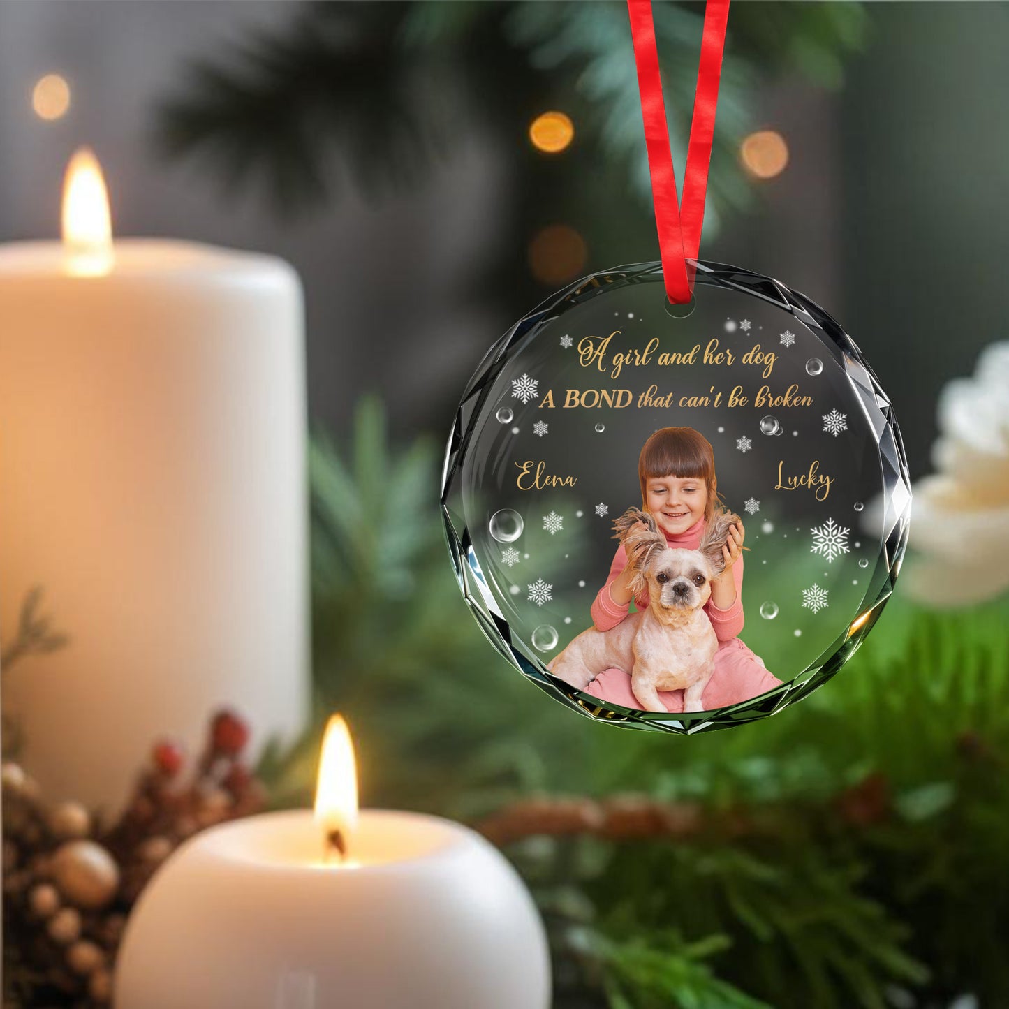 A Girl And Her Dog, A Bond That Can't Be Broken - Personalized Custom Circle Glass Ornament - PET058_CGOR