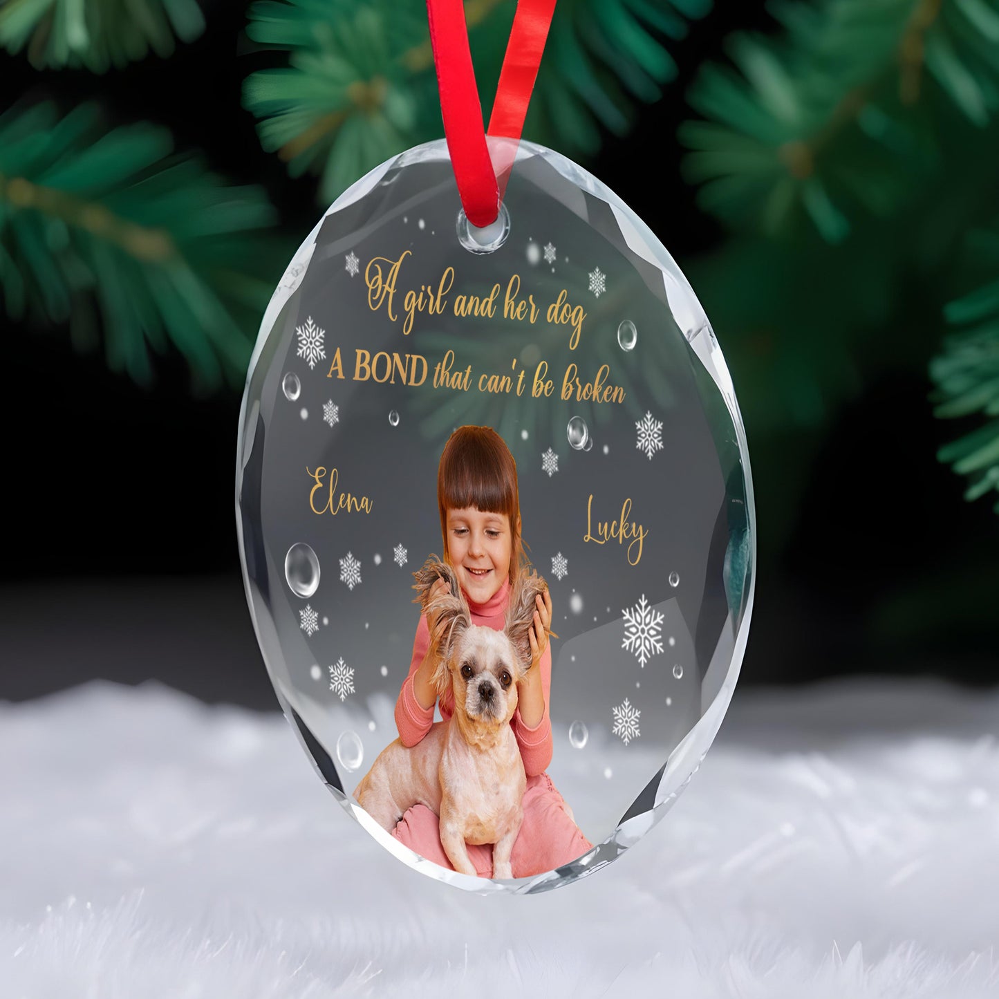 A Girl And Her Dog, A Bond That Can't Be Broken - Personalized Custom Circle Glass Ornament - PET058_CGOR