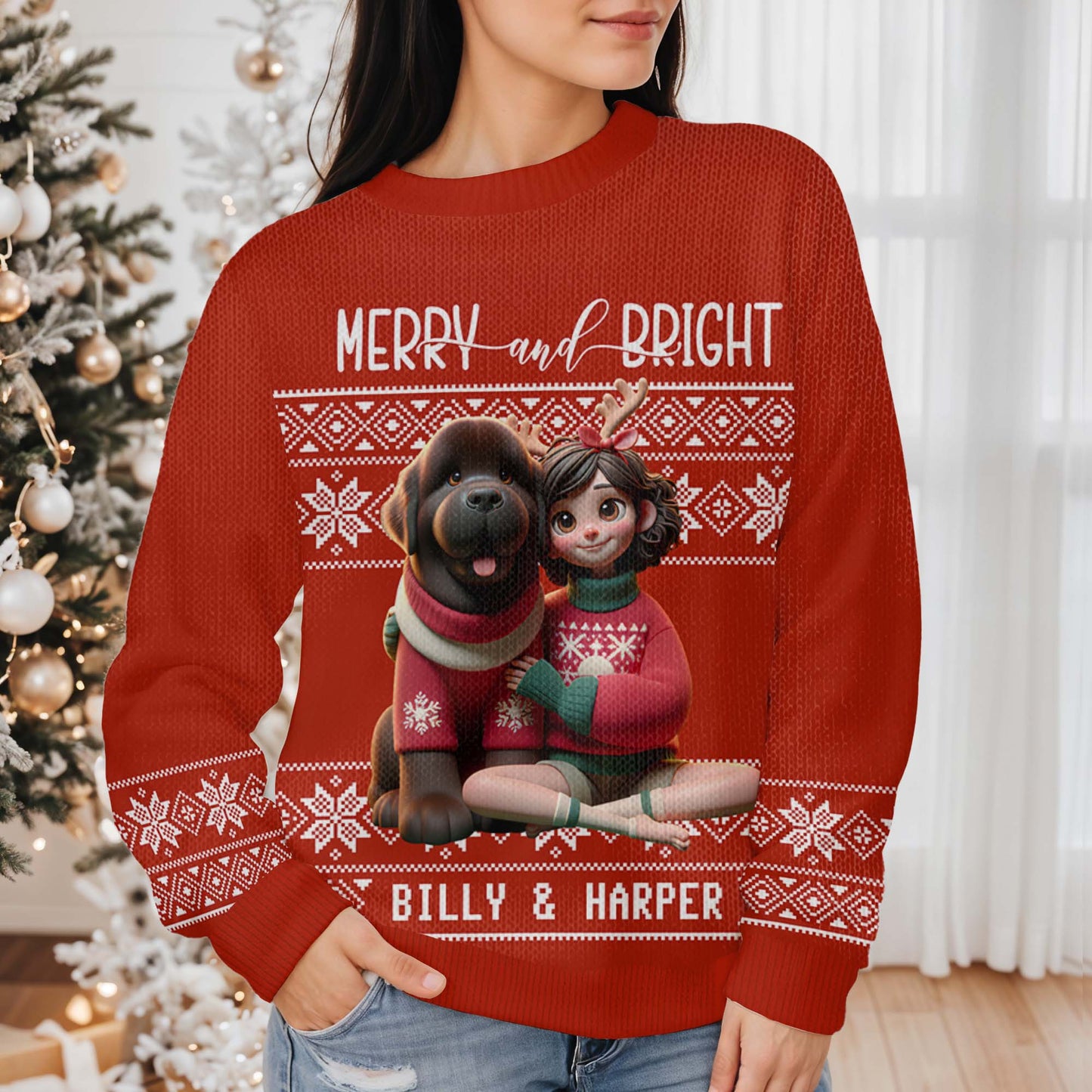 Merry And Bright Christmas Theme With Girl And Dog