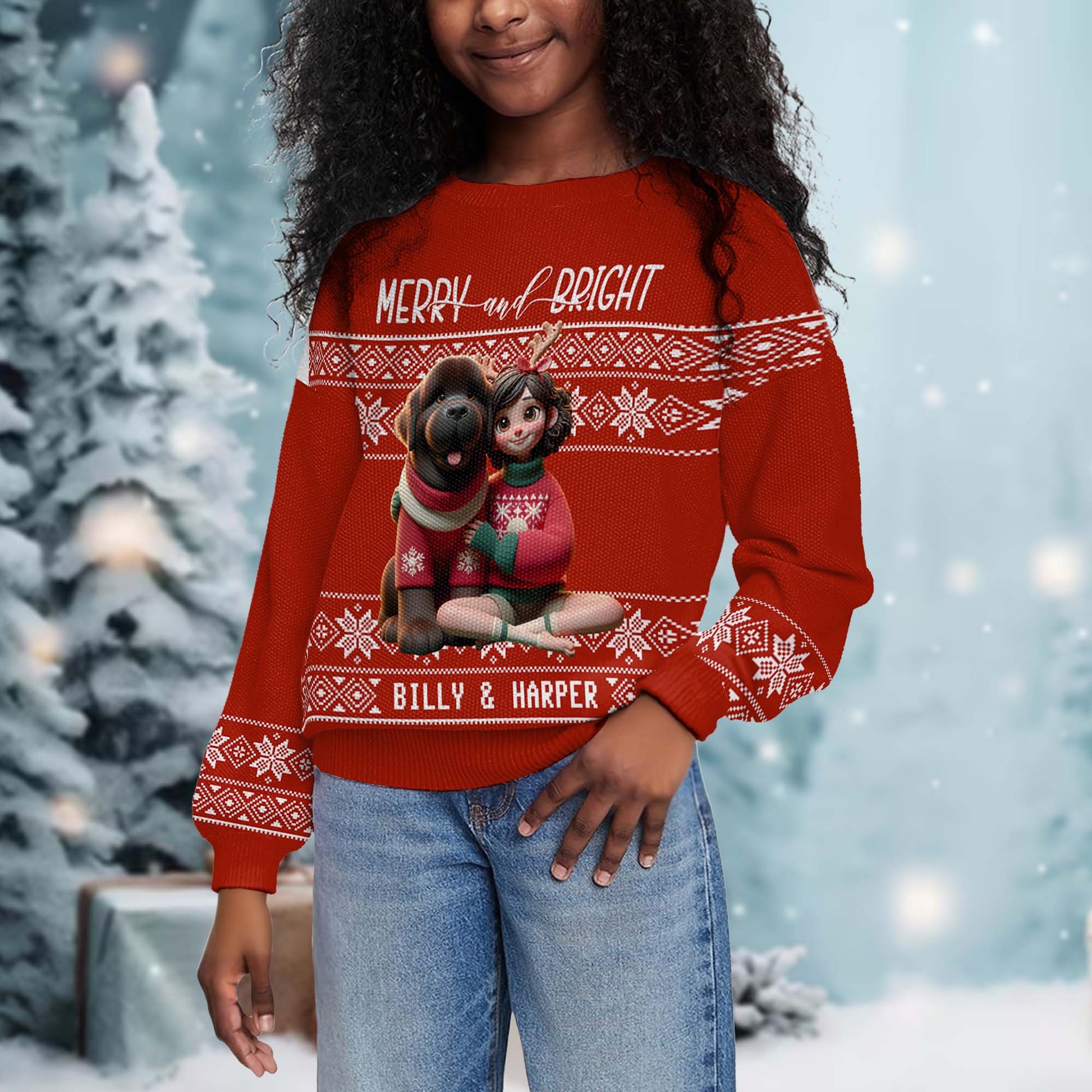 Merry And Bright Christmas Theme With Girl And Dog