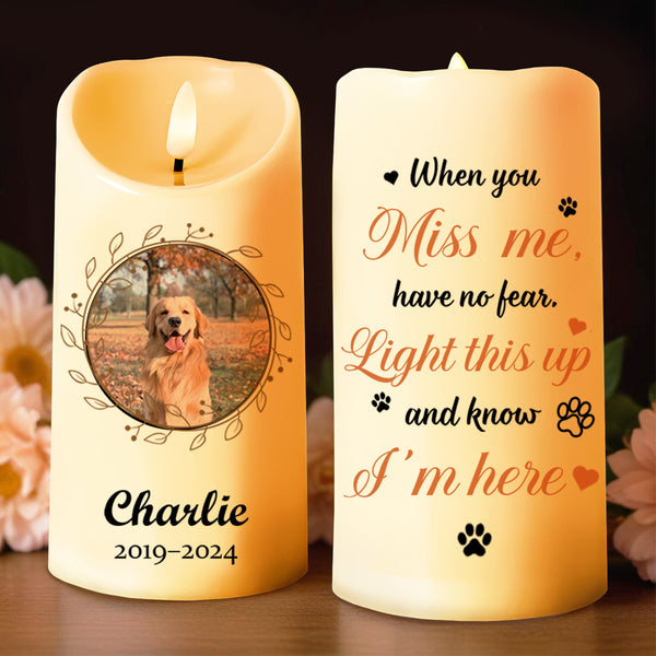 Miss Me Light Up Candle With Dog Photo And Paw Prints