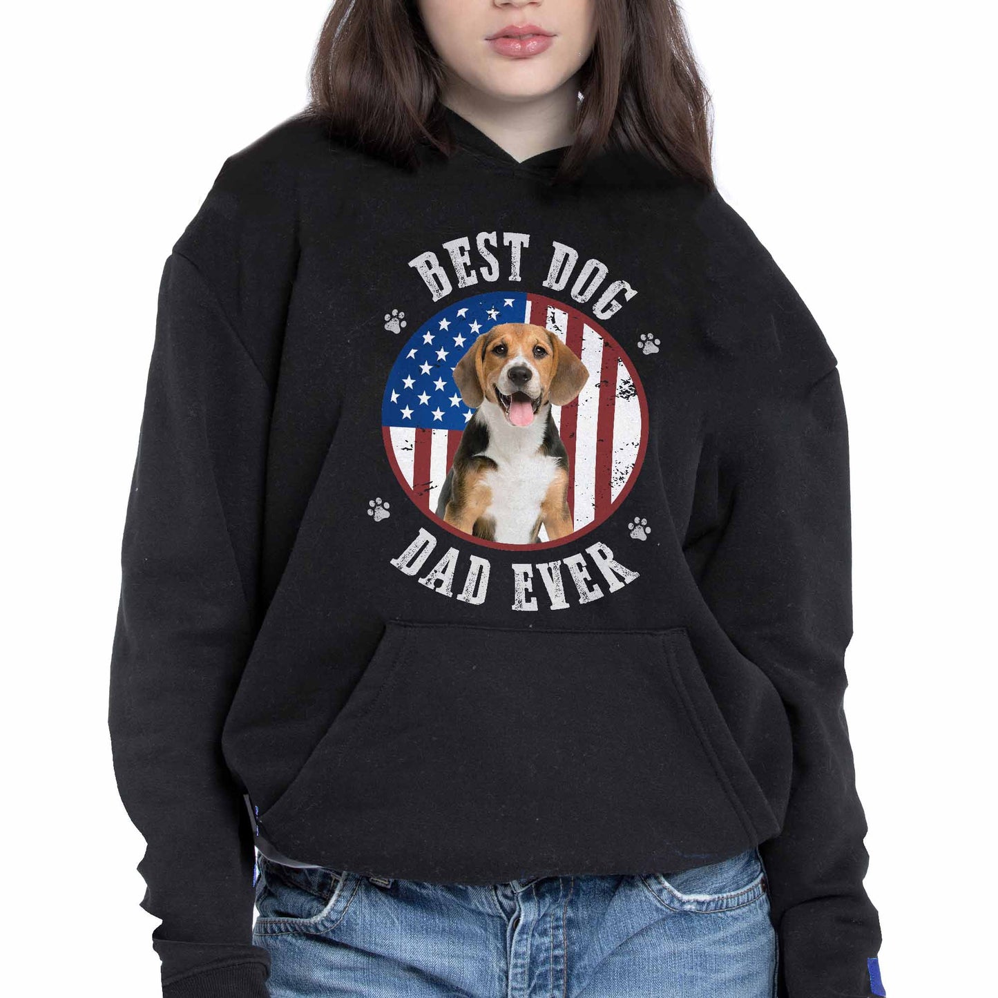Best Dog Dad Ever With American Flag - Personalized Custom Unisex T-shirt, Hoodie - PET112_BBAS