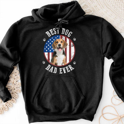 Best Dog Dad Ever With American Flag - Personalized Custom Unisex T-shirt, Hoodie - PET112_BBAS