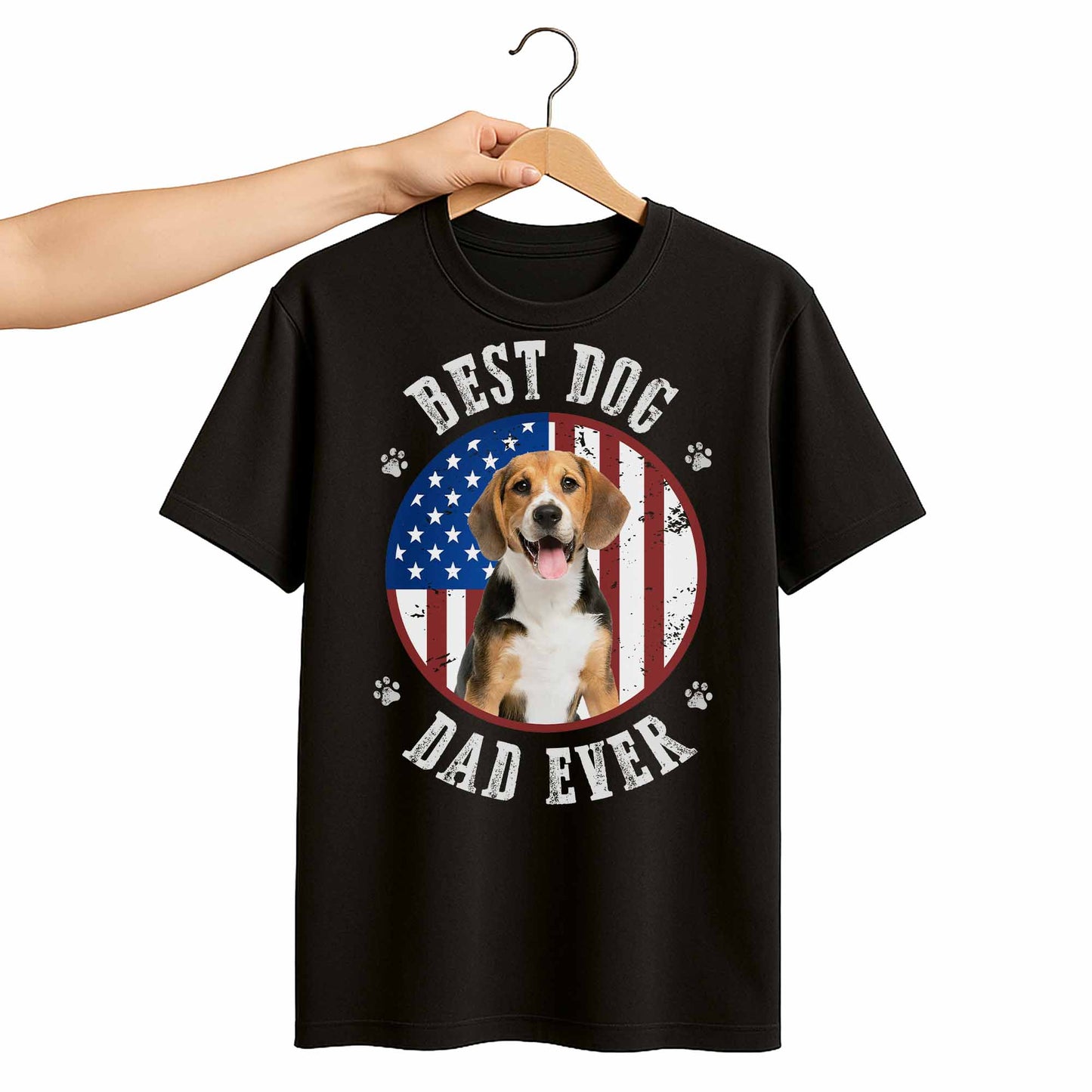 Best Dog Dad Ever With American Flag - Personalized Custom Unisex T-shirt, Hoodie - PET112_BBAS