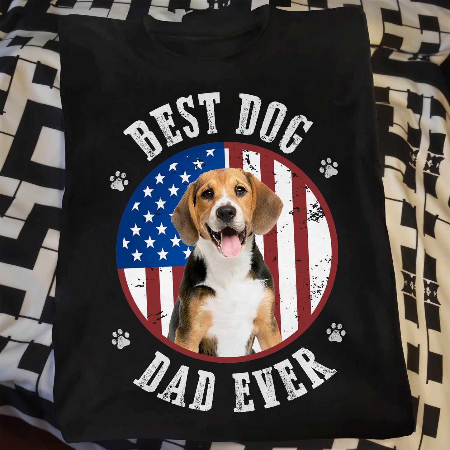 Best Dog Dad Ever With American Flag - Personalized Custom Unisex T-shirt, Hoodie - PET112_BBAS