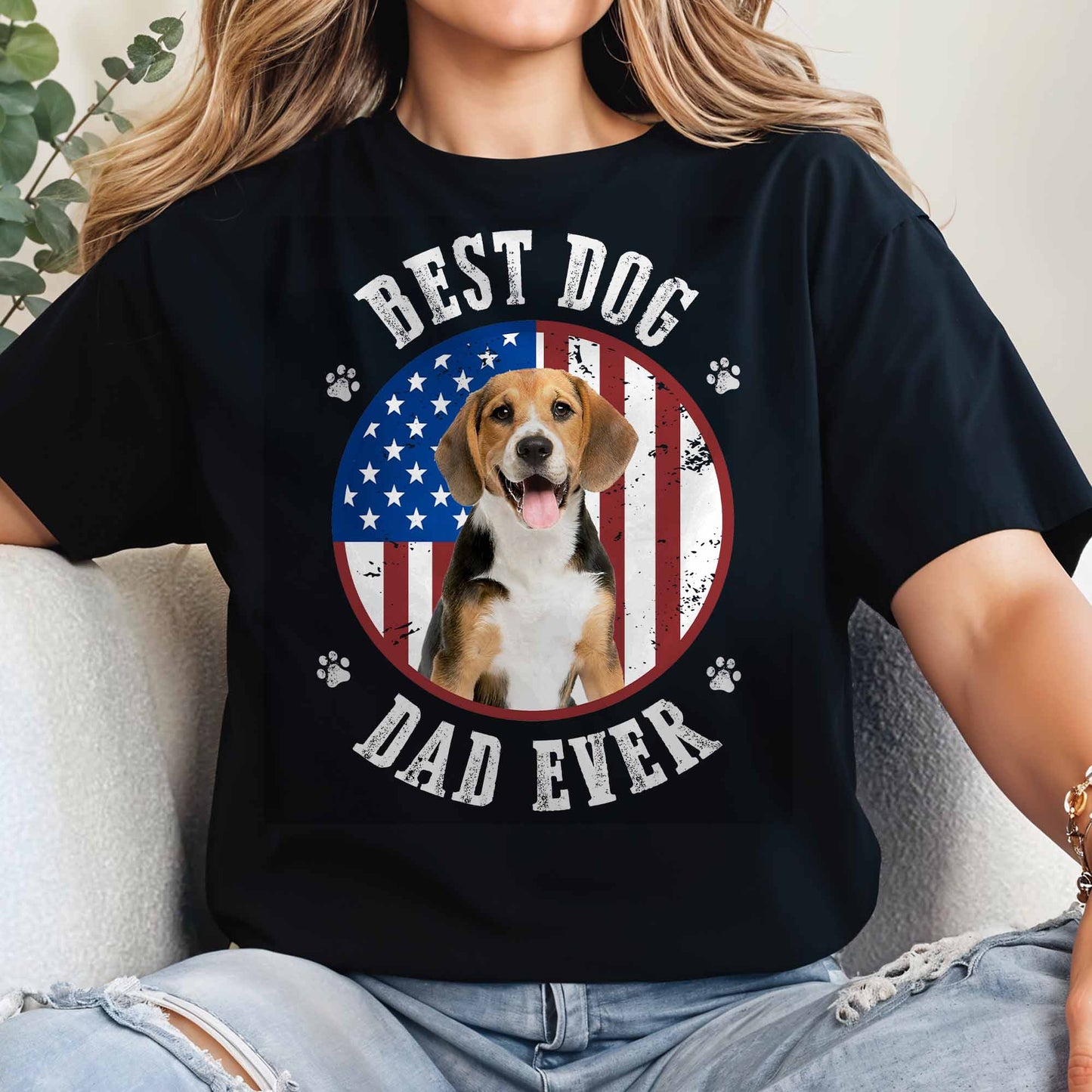 Best Dog Dad Ever With American Flag - Personalized Custom Unisex T-shirt, Hoodie - PET112_BBAS