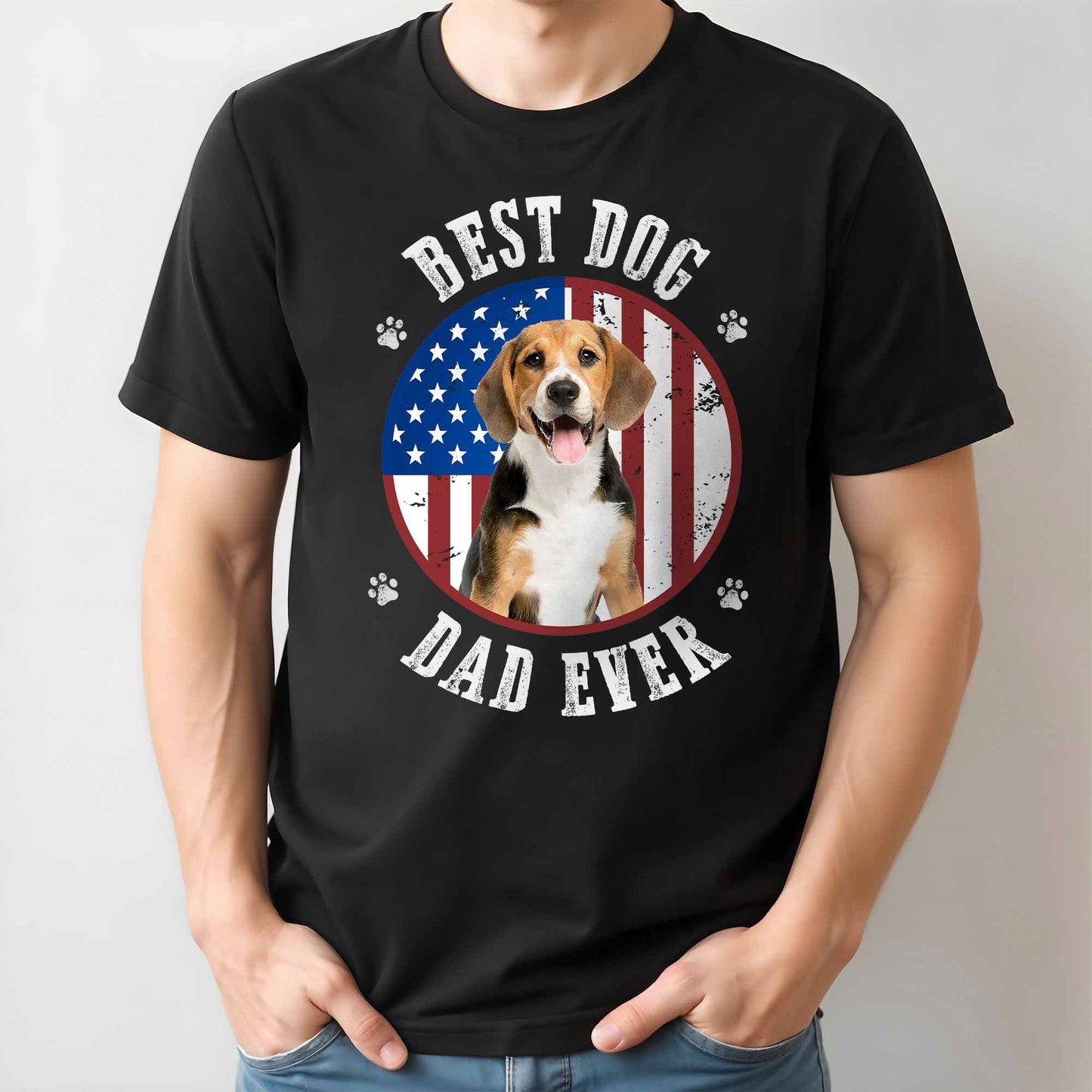 Best Dog Dad Ever With American Flag - Personalized Custom Unisex T-shirt, Hoodie - PET112_BBAS