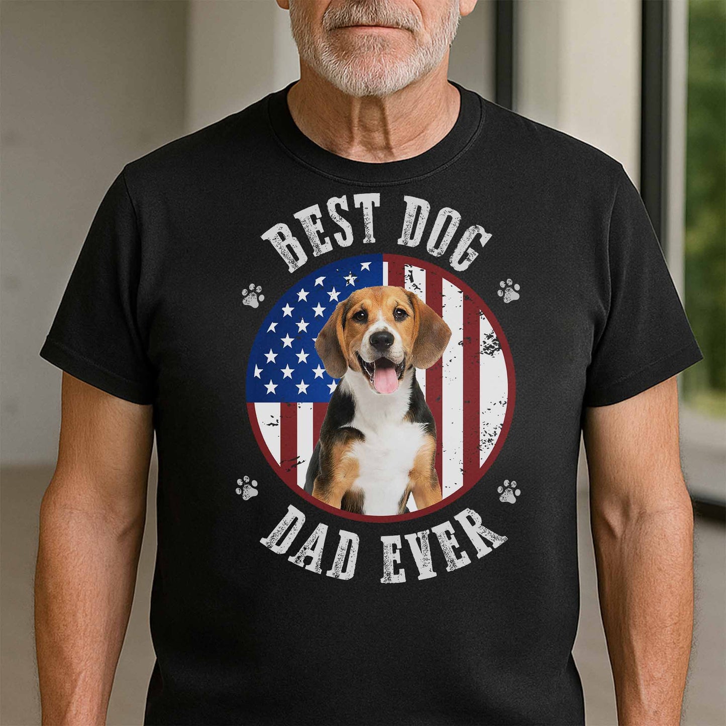 Best Dog Dad Ever With American Flag - Personalized Custom Unisex T-shirt, Hoodie - PET112_BBAS