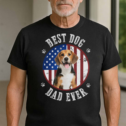 Best Dog Dad Ever With American Flag - Personalized Custom Unisex T-shirt, Hoodie - PET112_BBAS