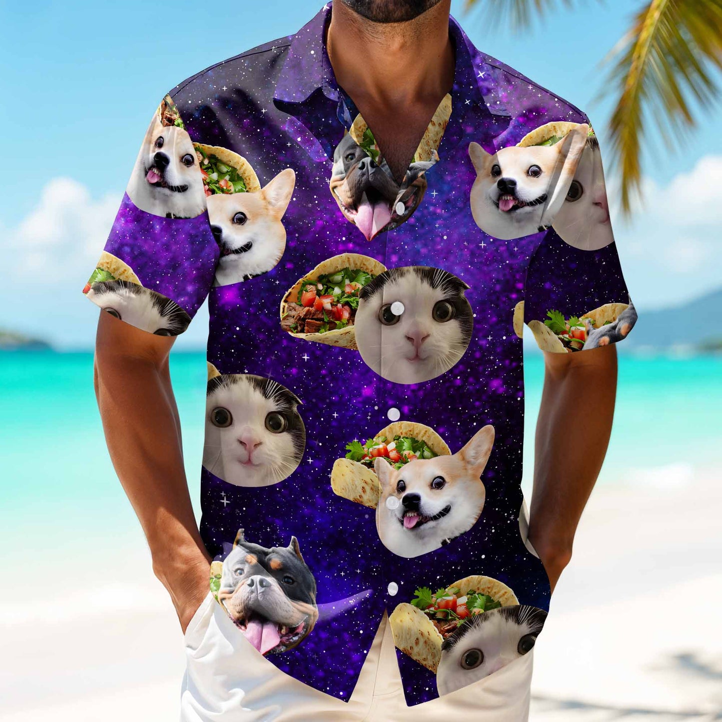 Cute Pets And Tacos Cosmic Background Shirt