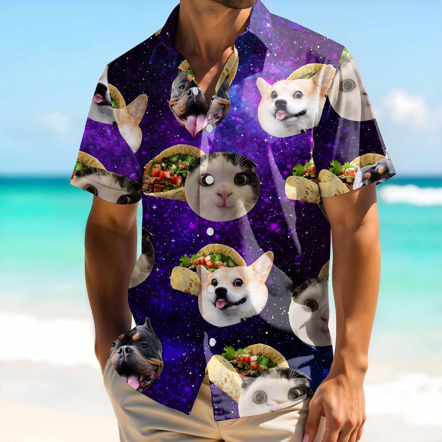 Cute Pets And Tacos Cosmic Background Shirt