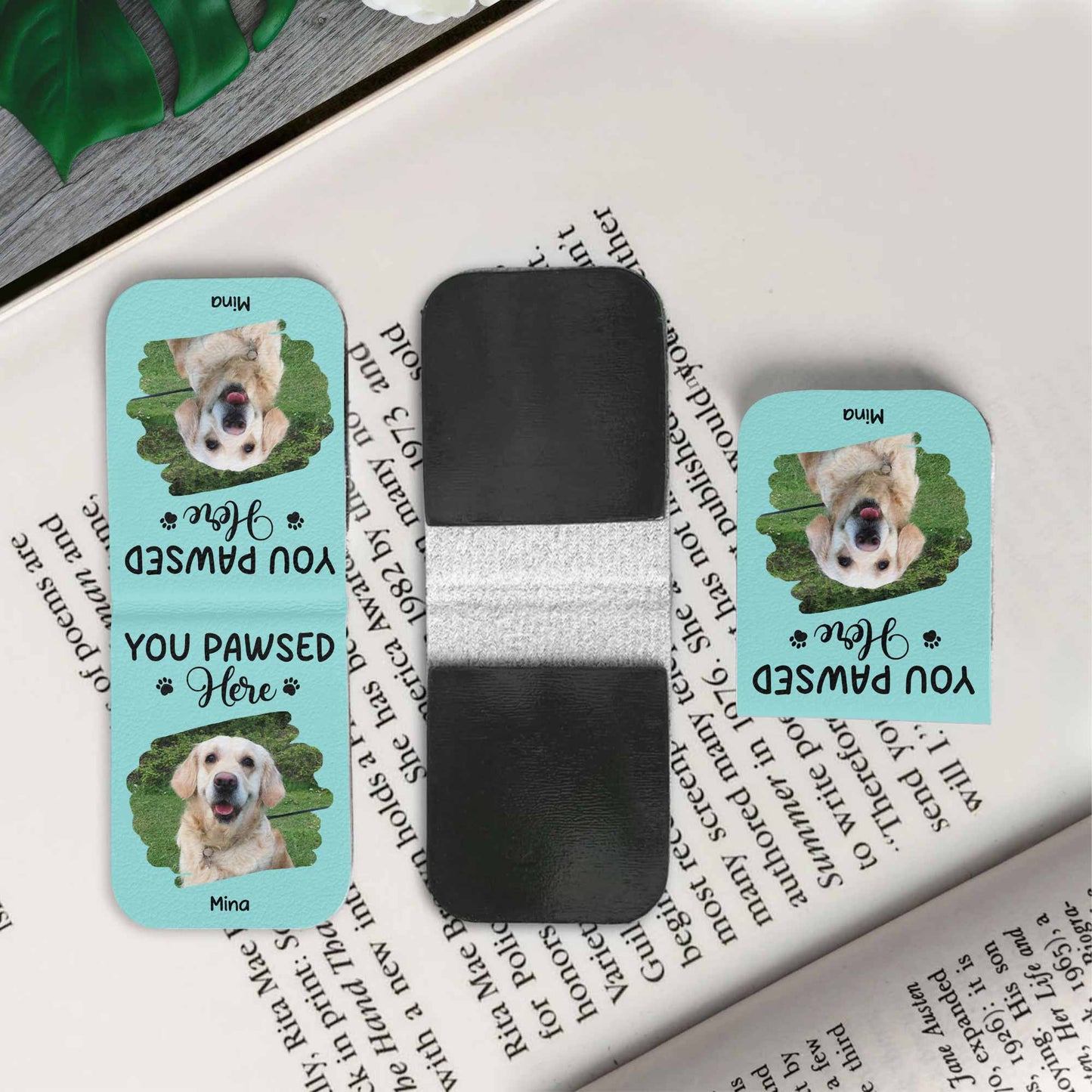You Pawed Here, Bookmark With Dog and Paws - Personalized Custom Leather Bookmark - PET117_LBMARK