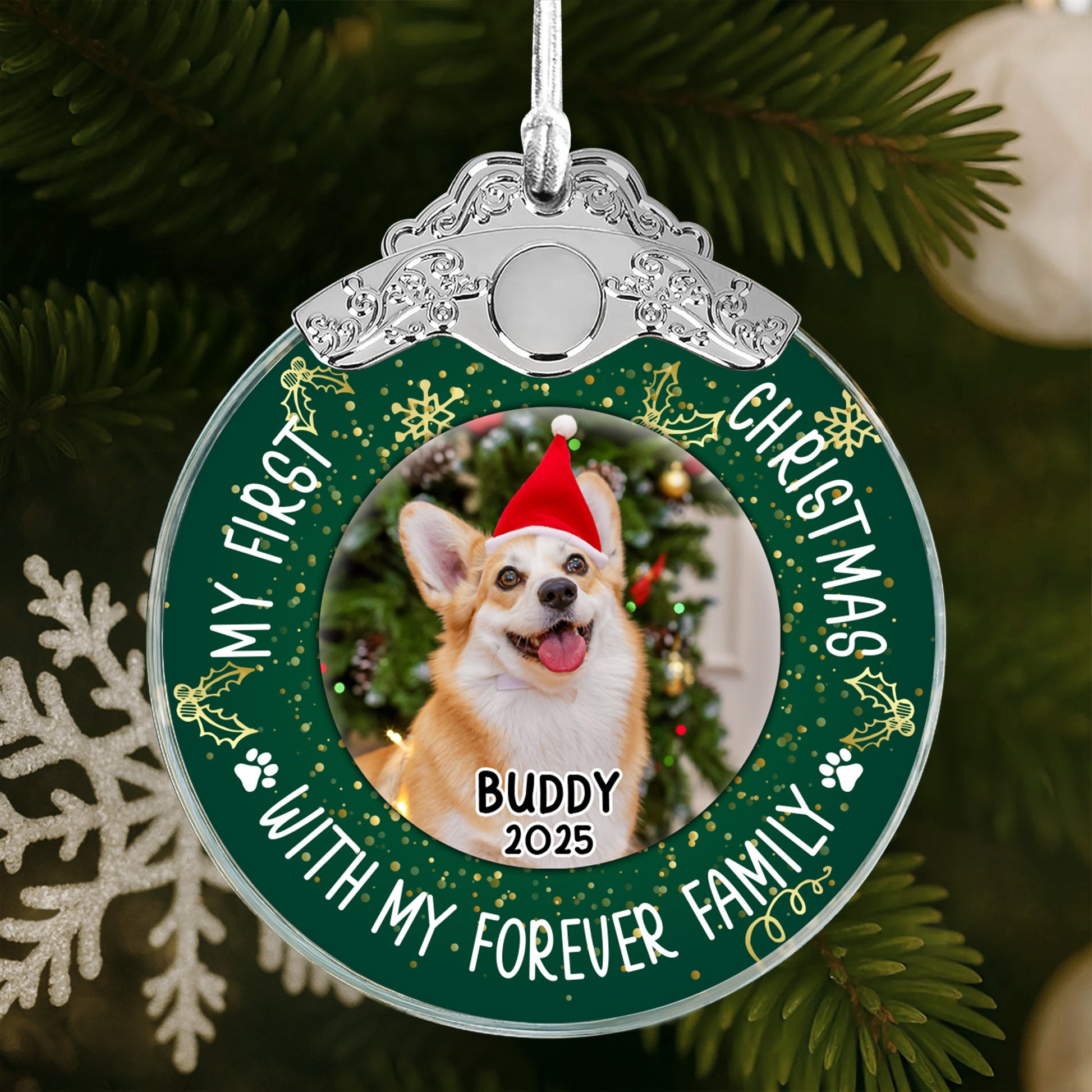 My First Christmas With Dog And Santa Hat