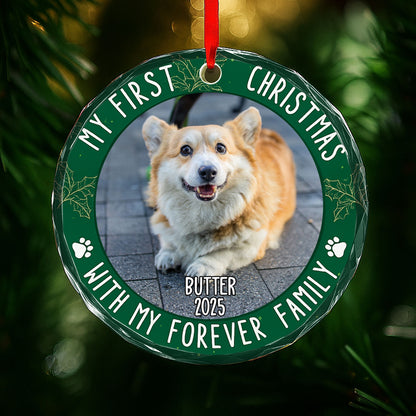 My First Christmas With Paw Prints and Holly Leaves