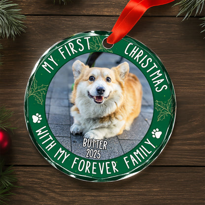 My First Christmas With Paw Prints and Holly Leaves