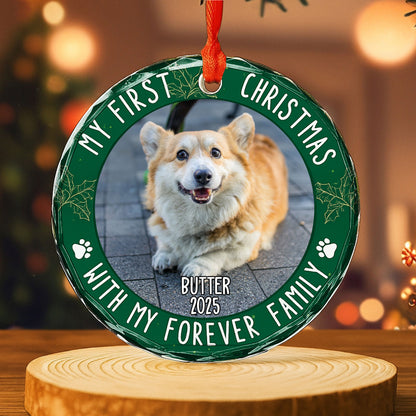 My First Christmas With Paw Prints and Holly Leaves