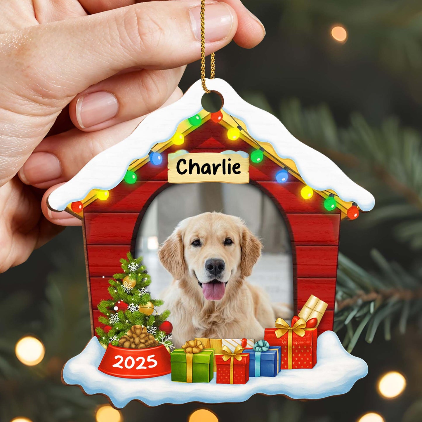 Festive Pet Ornament With Christmas Lights And Gifts