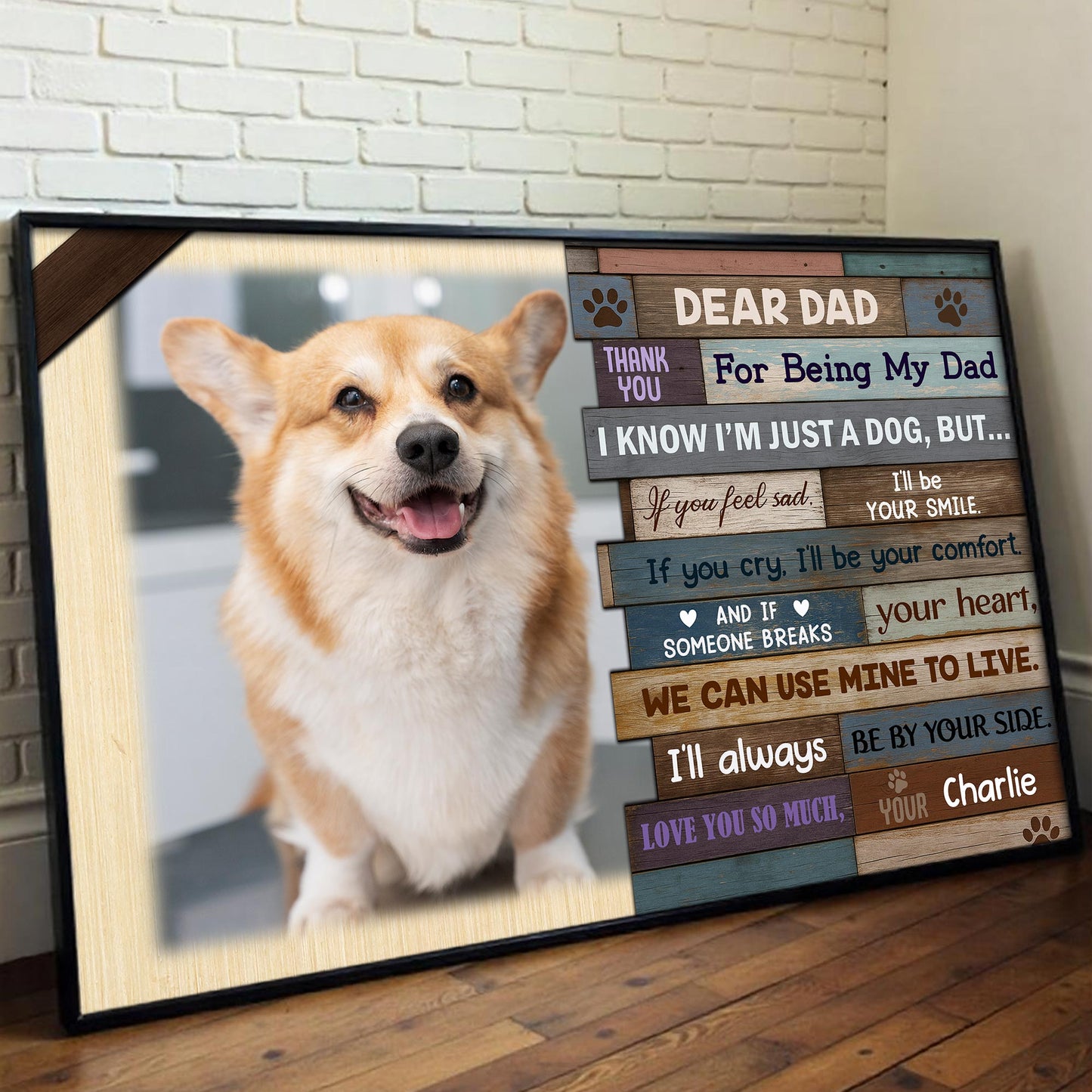Dear Dad Thank You For Being My Dad, Dog and Wooden Planks Design