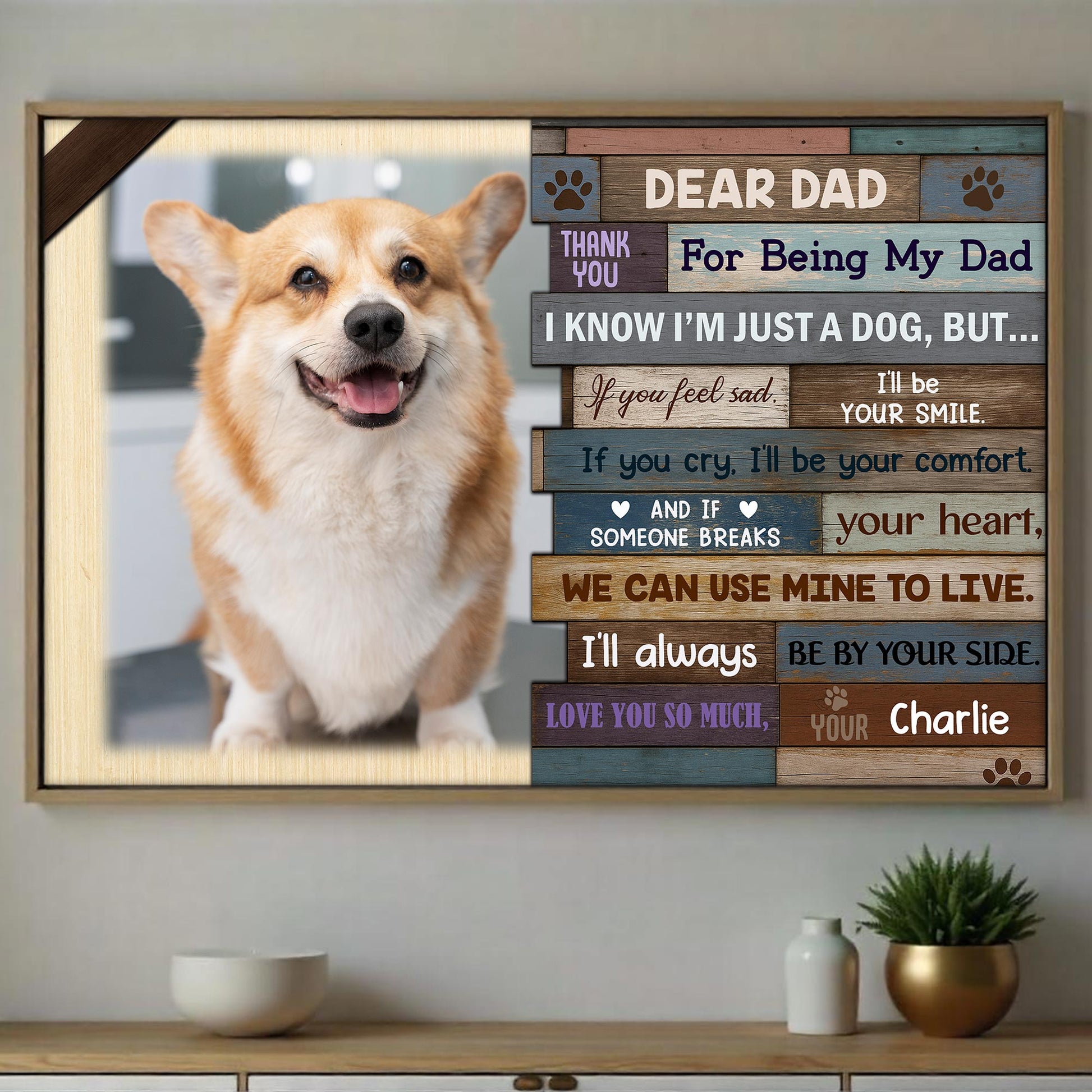 Dear Dad Thank You For Being My Dad, Dog and Wooden Planks Design