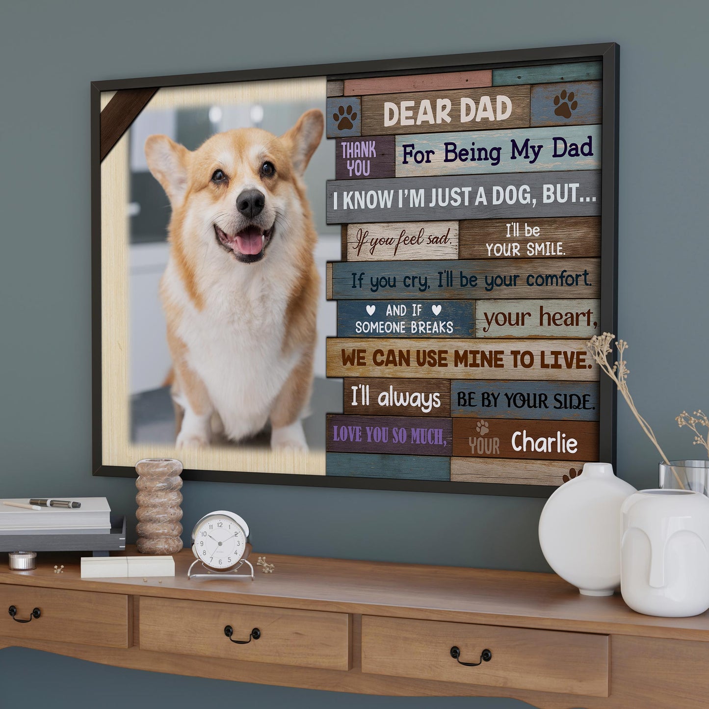Dear Dad Thank You For Being My Dad, Dog and Wooden Planks Design