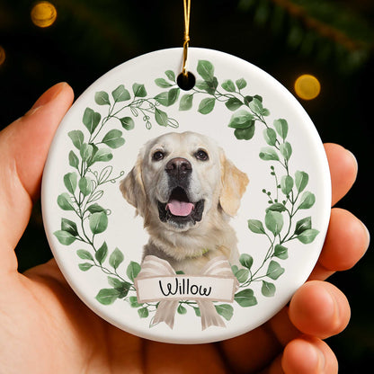 Customizable Pet Ornament With Dog And Green Leaves