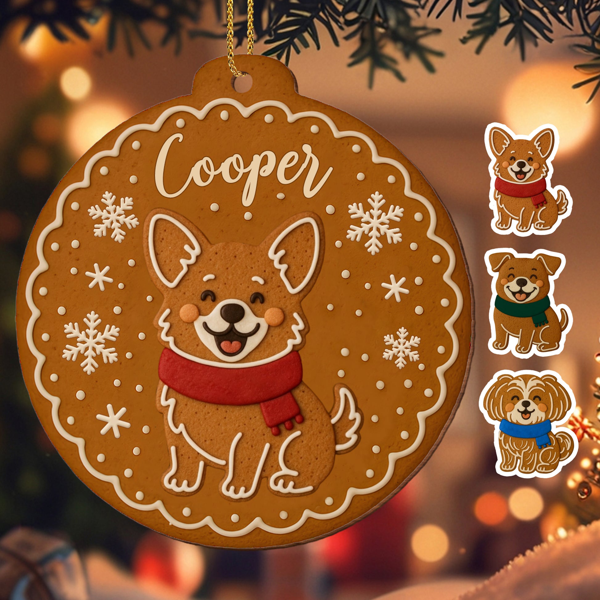 Cheerful Dog With Festive Scarf And Snowflakes