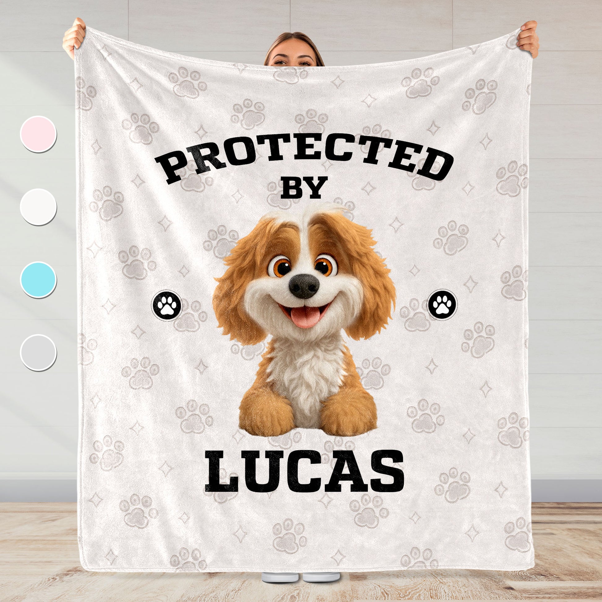 Protected By, Cute Dog And Paw Prints